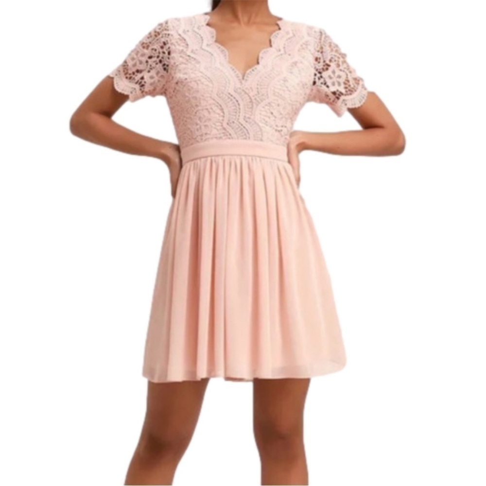 Lulus Blush Lace Skater Dress, M